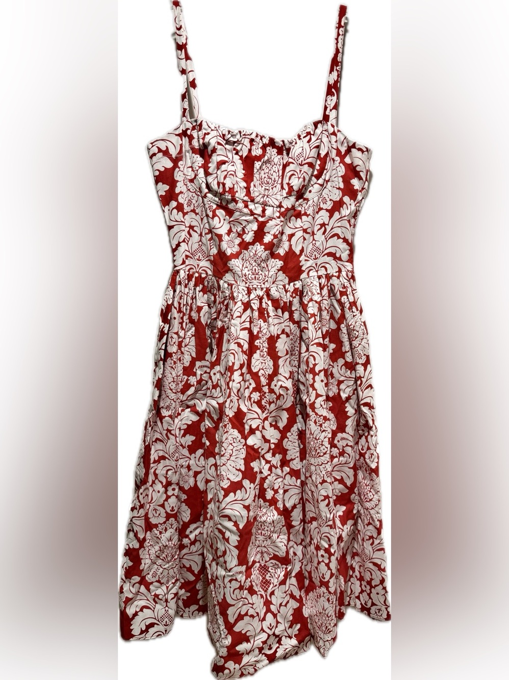 Bernie Dexter red Hawaiian floral 50’s rockabilly midi dress XS/S (marked M)